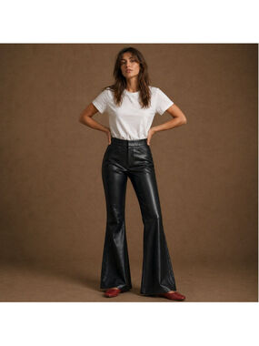 Spanx Black Faux Leather Flare Pull On Pants Sz M
